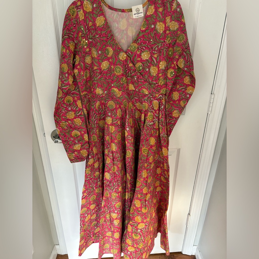 Floral Red and Green Women's Dress
